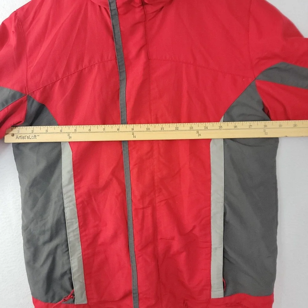 L.L Bean Kids 3 in 1 Red Gray Hide-Away Hood Wind Breaker Classic Jacket M10/12